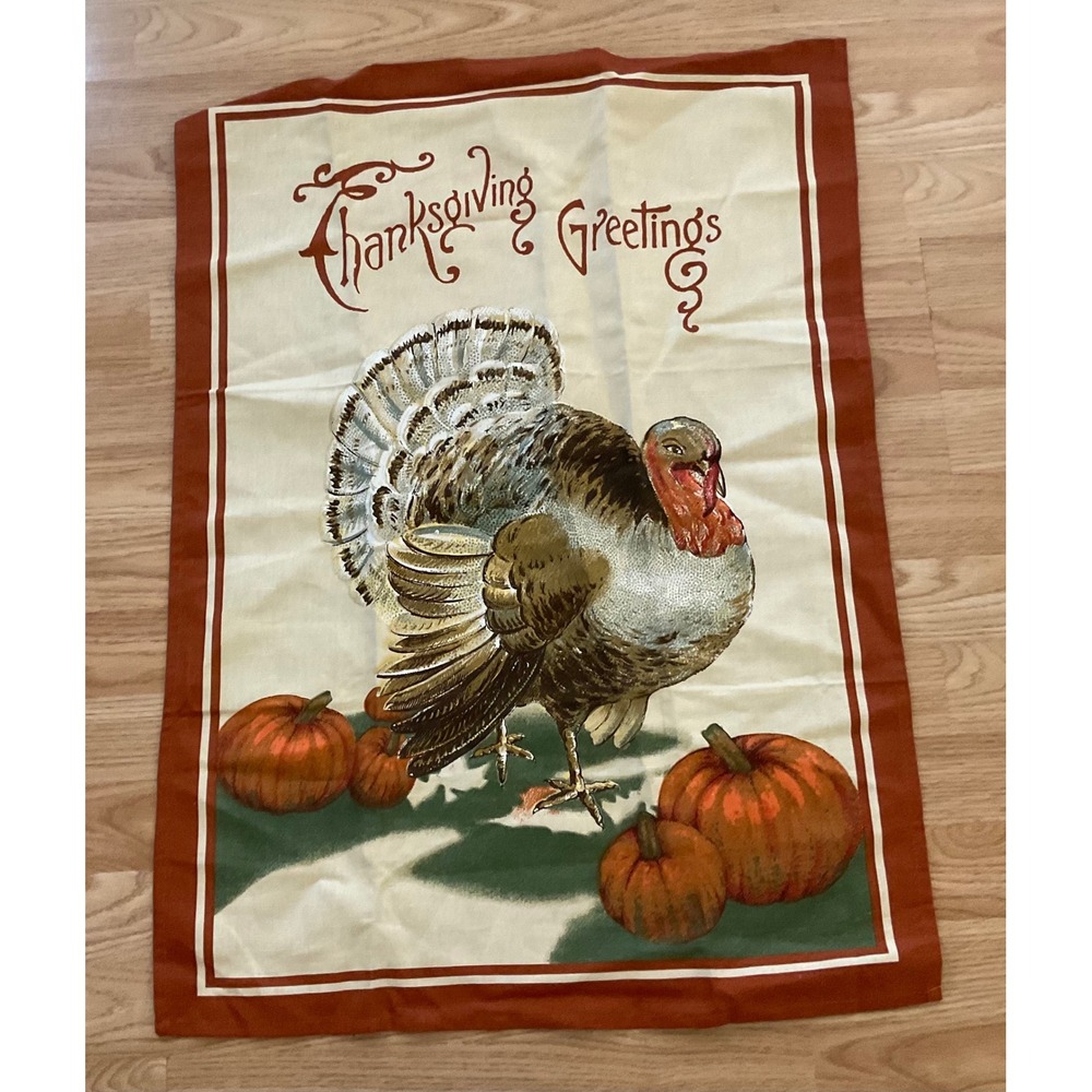 Williams Sonoma Thanksgiving Turkey Pumpkin Tea Towel Italy Cotton Linen